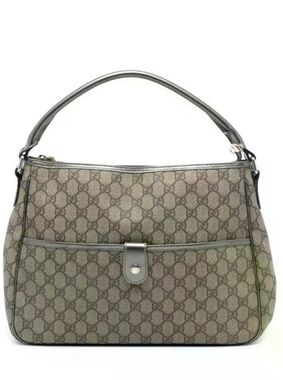 Gucci Brown GG Canvas Shoulder Bag with Dark Brown Trim